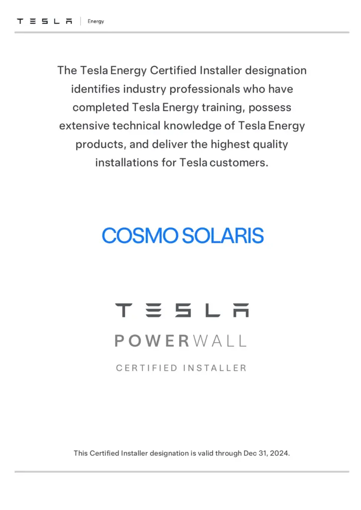 TESLA certified solar company